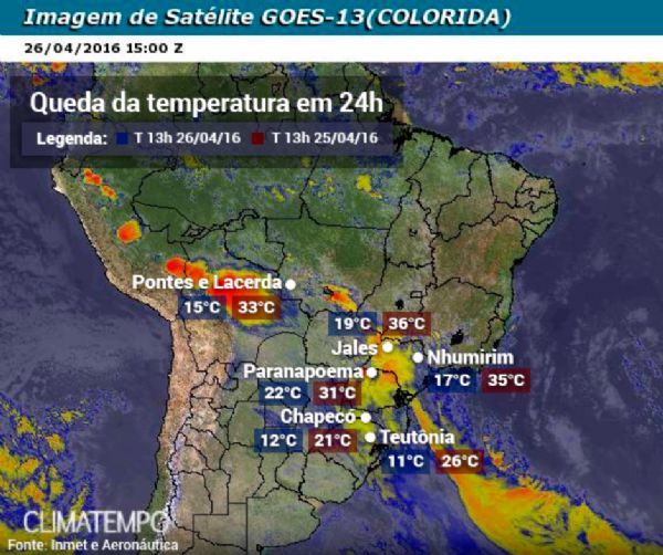 Temperatura cai 18 graus em 24 horas em MT; Cuiabá deve ter recorde de