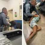 Mulher fica ‘endemoniada’ em delegacia e policial ora para acalmá-la; vídeo