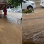 Temporal alaga ruas e água invade comércio em Chapada; veja vídeo