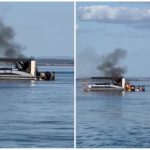 Vídeo mostra embarcação pegando fogo no Lago do Manso