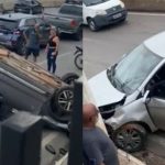 Capotamento envolvendo três veículos é registrado no viaduto da Miguel Sutil; veja vídeo