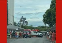 Vídeo: Trabalhadores são resgatados por helicóptero após passarem mal no topo de caixa d’água em Cuiabá