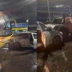 Ônibus perde controle e atinge 4 veículos em Cuiabá; vídeo