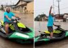 Morador ironiza alagamento e usa jet ski em cidade de MT; veja vídeo