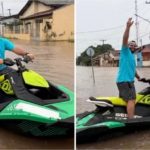 Morador ironiza alagamento e usa jet ski em cidade de MT; veja vídeo