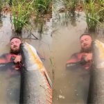 Influenciador viraliza ao pescar pirarucu de mais de 2 metros em rio de MT: ‘A história foi escrita’ (vídeo)