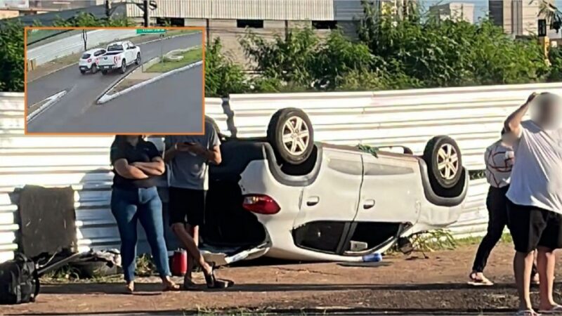 Vídeo registra momento em que carro capota após colisão com caminhonete na Prainha; veja