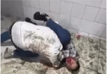 Pancadaria em banheiro vira espetáculo e plateia dá risada; veja vídeo