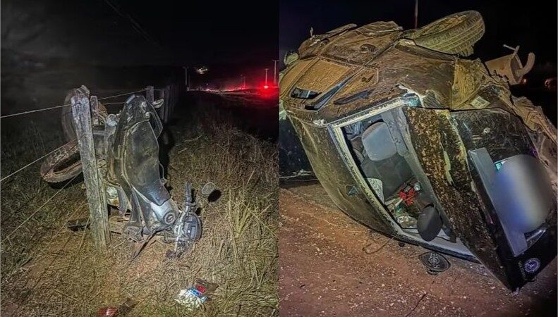 Batida entre carro e moto deixa três mortos em MT; vítimas foram identificadas (vídeo)