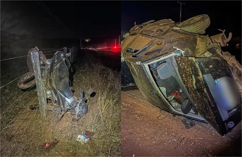 Batida entre carro e moto deixa três mortos em MT; vítimas identificadas (vídeo)