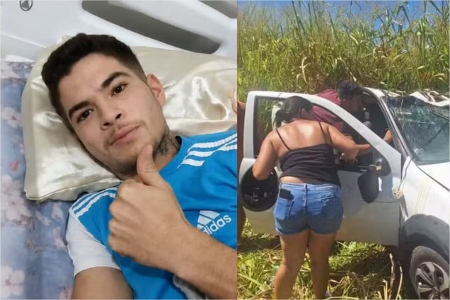 Jovem que ficou três dias preso em carro capotado recebe alta e se recupera em casa