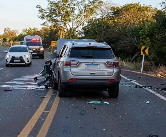 Batida entre Jeep Compass e Voyage mata três pessoas na BR-163 em Rosário Oeste