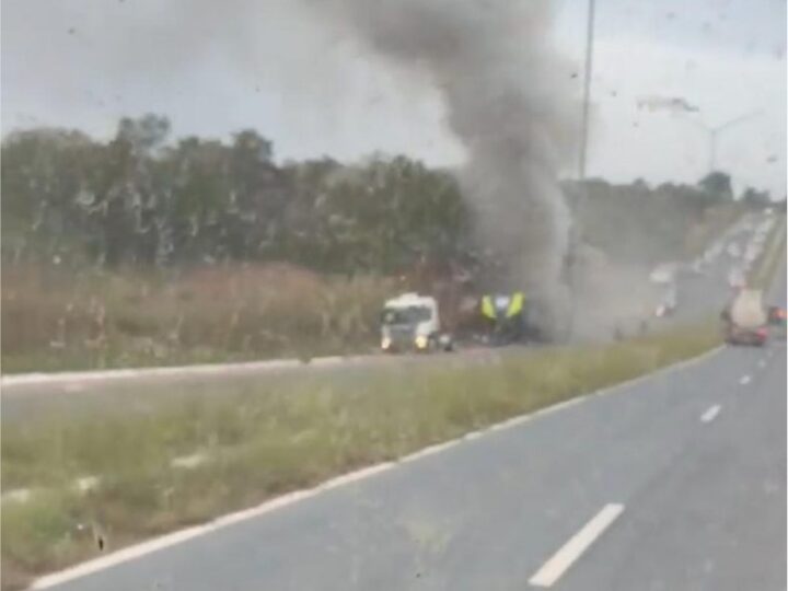 Vídeo: Carreta de equipe de piloto da Copa Truck pega fogo na MT-251
