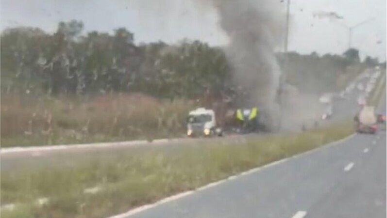 Vídeo: Carreta de equipe de piloto da Copa Truck pega fogo na MT-251