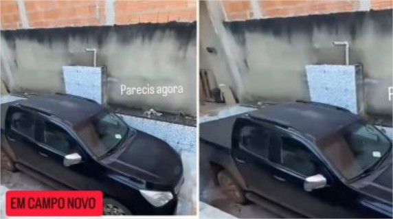 Motorista perde o controle e caminhonete para em piscina de casa