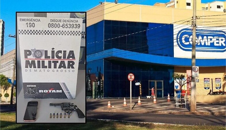 Homem tenta roubar ar condicionado em supermercado e é detido por policial da banda da PM