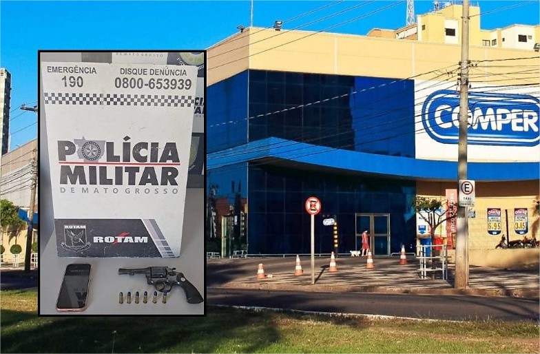 Homem tenta roubar ar condicionado em supermercado e é detido por policial da banda da PM