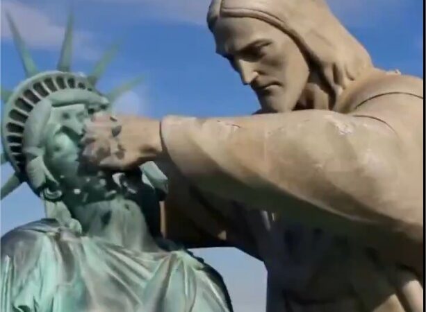 Cristo e Estátua da Liberdade duelam em vídeo de IA divulgado pelo Irã