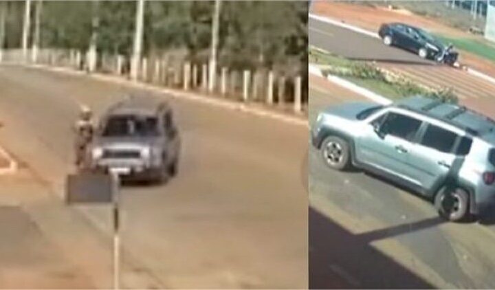 Motociclista morre após ser atingido por Jeep durante conversão; veja vídeo