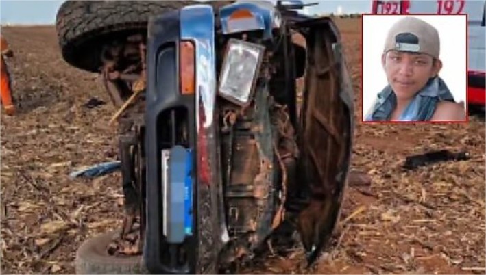 Jovem de 18 anos capota Hilux do patrão e morre dentro de fazenda