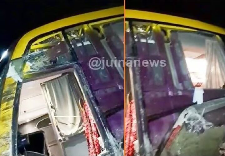 Ônibus com pacientes bate em caminhão em rodovia de MT durante a madrugada e deixa feridos